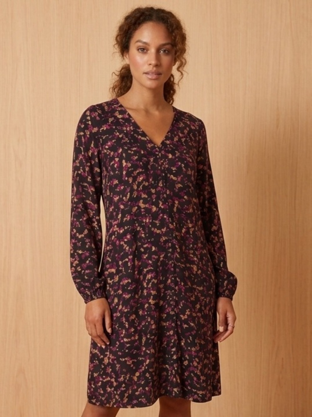 Reitmans Navy Dress Purple & Tan Abstract Print M summer flowy